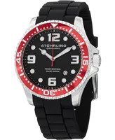 Stuhrling Original Stainless Steel Case on Black High Grade Silicone Rubber Interchangeable Strap With Additional Red Silicone Rubber Strap, Red Bezel