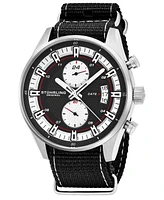 Stuhrling Original Men's Quartz, Silver Case, Dial; Black and Grey Stripped Nylon Strap Date Dual Time Watch