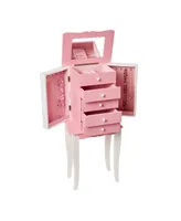 Mele & Co. Louisa Girl's Pink and White Wooden Jewelry Armoire