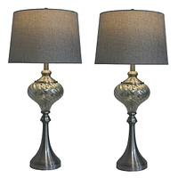 Fangio Lighting's 1594 Pair of 30" Brush Steel And Mercury Glass Table Lamps