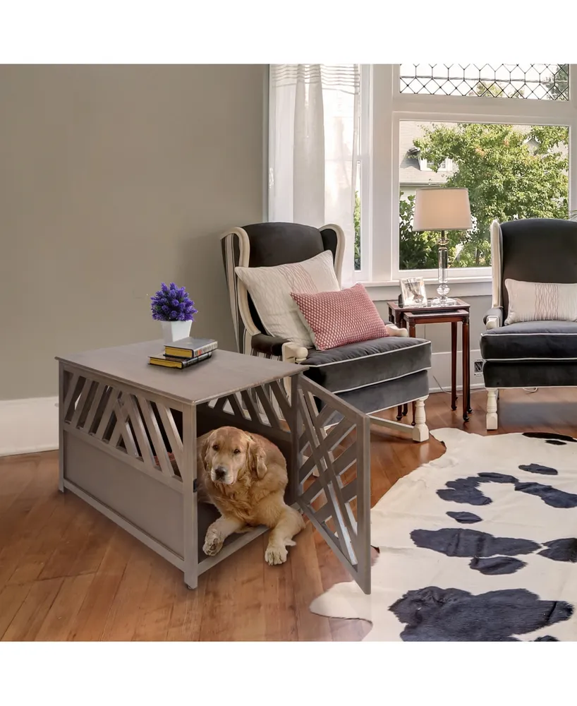 Modern Lattice Wooden Pet Crate End Table