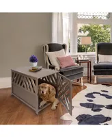 Modern Lattice Wooden Pet Crate End Table