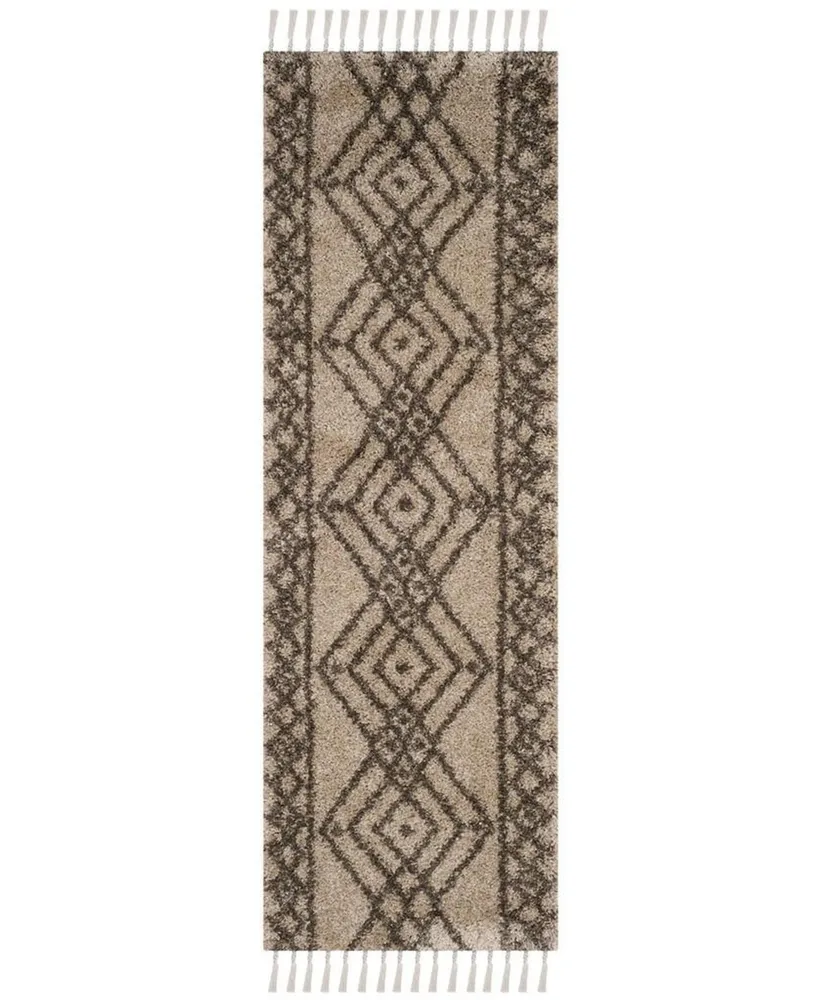 Safavieh Moroccan Fringe Shag MFG248 Mushroom and Grey 2'3" X 7' Runner Area Rug