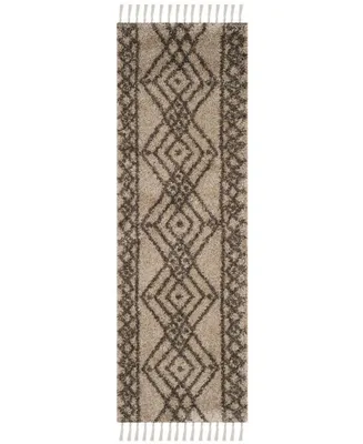 Safavieh Moroccan Fringe Shag MFG248 Mushroom and Grey 2'3" X 7' Runner Area Rug