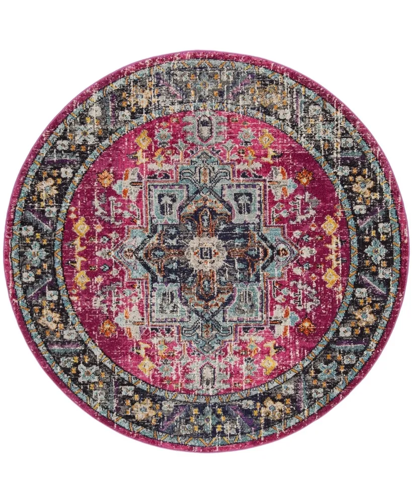 Safavieh Monaco MNC253 Fuchsia and Gray 6'7" x 6'7" Round Area Rug