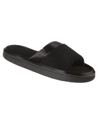 Isotoner Women's Microterry Satin Trim Wider Width Slide Slippers