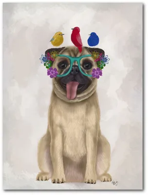 Courtside Market Pug and Flower Glasses Gallery-Wrapped Canvas Wall Art - 18" x 24"