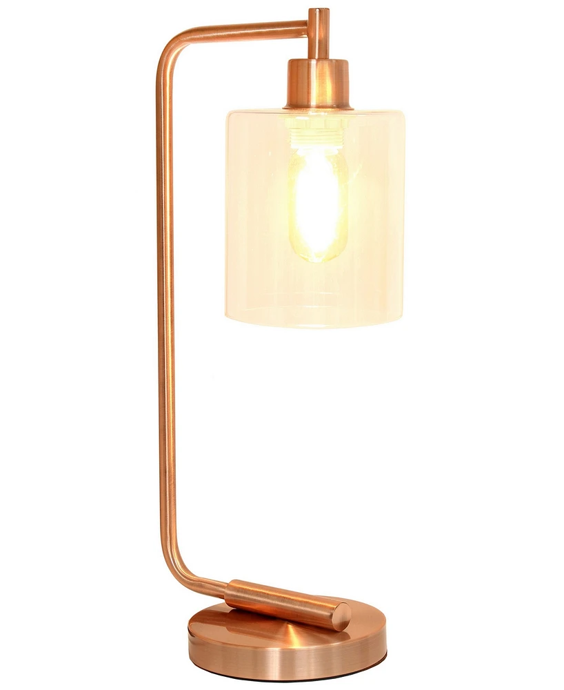 Simple Designs Bronson Antique Style Industrial Iron Lantern Desk Lamp with Glass Shade