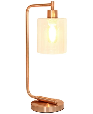 Simple Designs Bronson Antique Style Industrial Iron Lantern Desk Lamp with Glass Shade