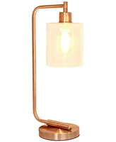 Simple Designs Bronson Antique Style Industrial Iron Lantern Desk Lamp with Glass Shade