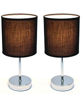 Simple Designs Chrome Mini Basic Table Lamp with Fabric Shade 2 Pack Set