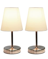 Simple Designs Sand Nickel Mini Basic Table Lamp with Fabric Shade 2 Pack Set