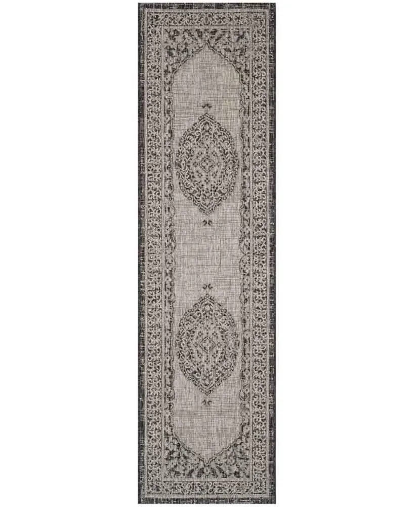 Safavieh Courtyard CY8751 Light Grey and Black 2'3" x 12' Sisal Weave Runner Outdoor Area Rug