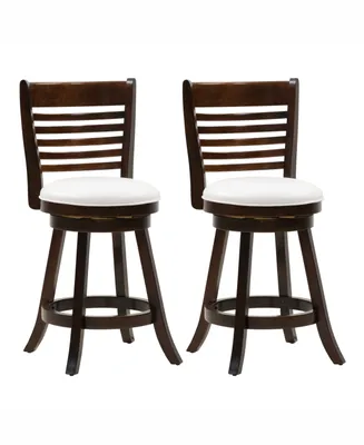 Corliving Counter Height Wood Barstools with Leatherette Seat and 6-Slat Backrest, Set of 2