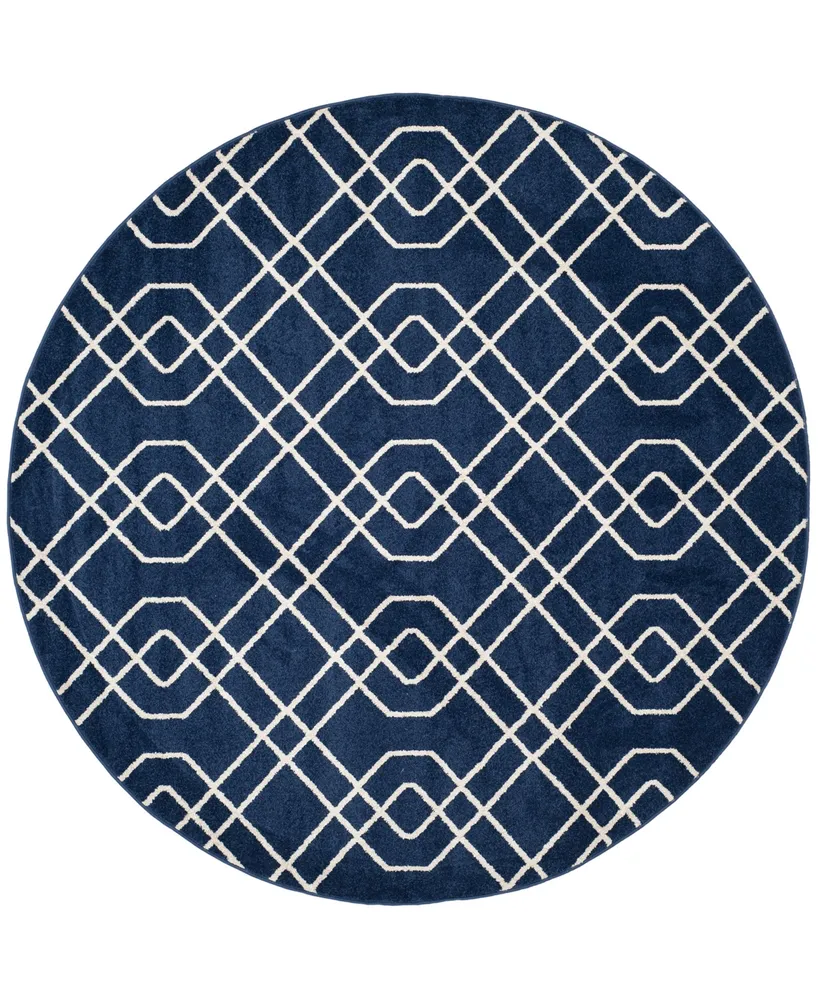 Safavieh Amherst AMT407 Navy and Beige 7' x 7' Round Area Rug