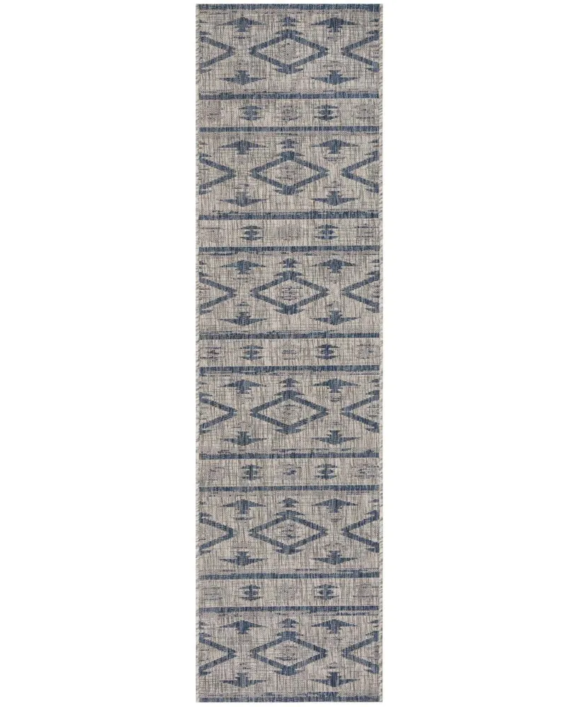 Safavieh Courtyard CY8863 Grey and Navy 2'3" x 10' Sisal Weave Runner Outdoor Area Rug