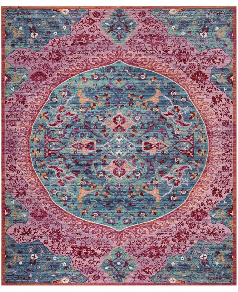 Safavieh Sutton SUT401 Turquoise and Fuchsia 9' x 13' Area Rug