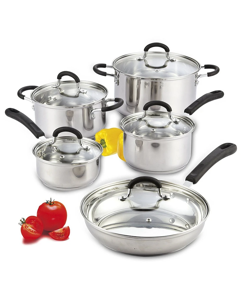 Cook N Home 10-Piece Stainless Steel Cookware Sets with Stay-Cool Handles