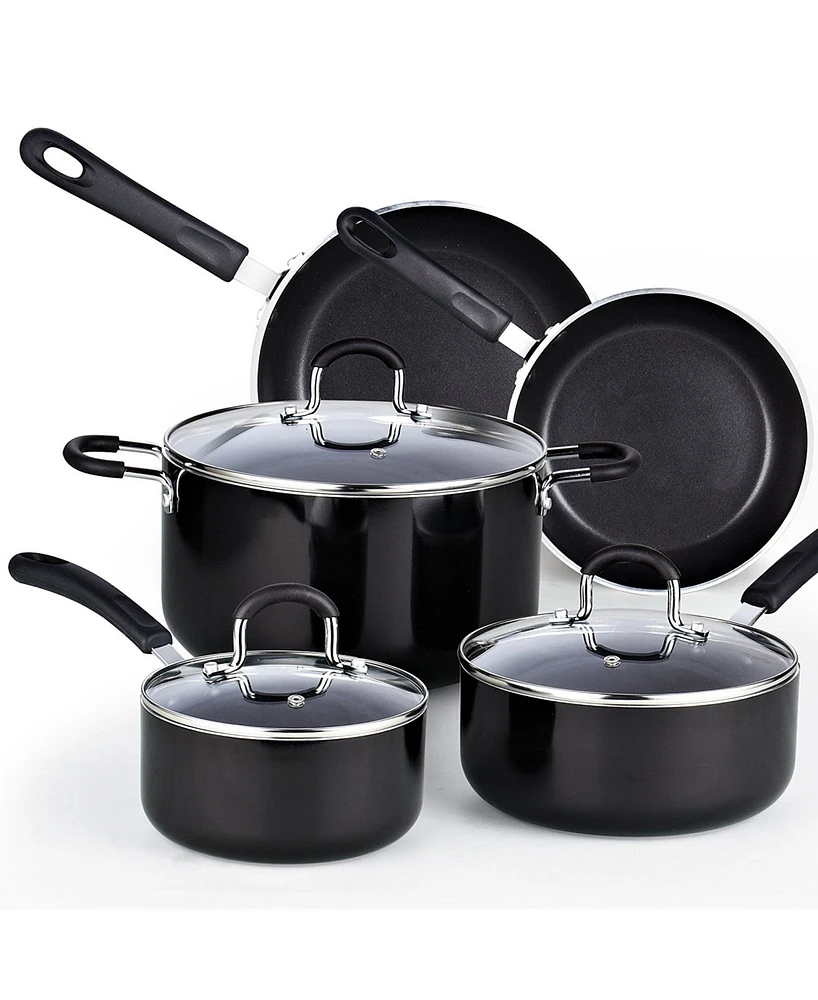 Cook N Home 8-Piece Heavy Gauge Nonstick Kitchen Cookware Sets, Stay Cool Handle, Black