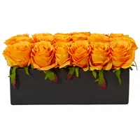 Nearly Natural Dozen Silk Roses Ceramic Rectangular Planter
