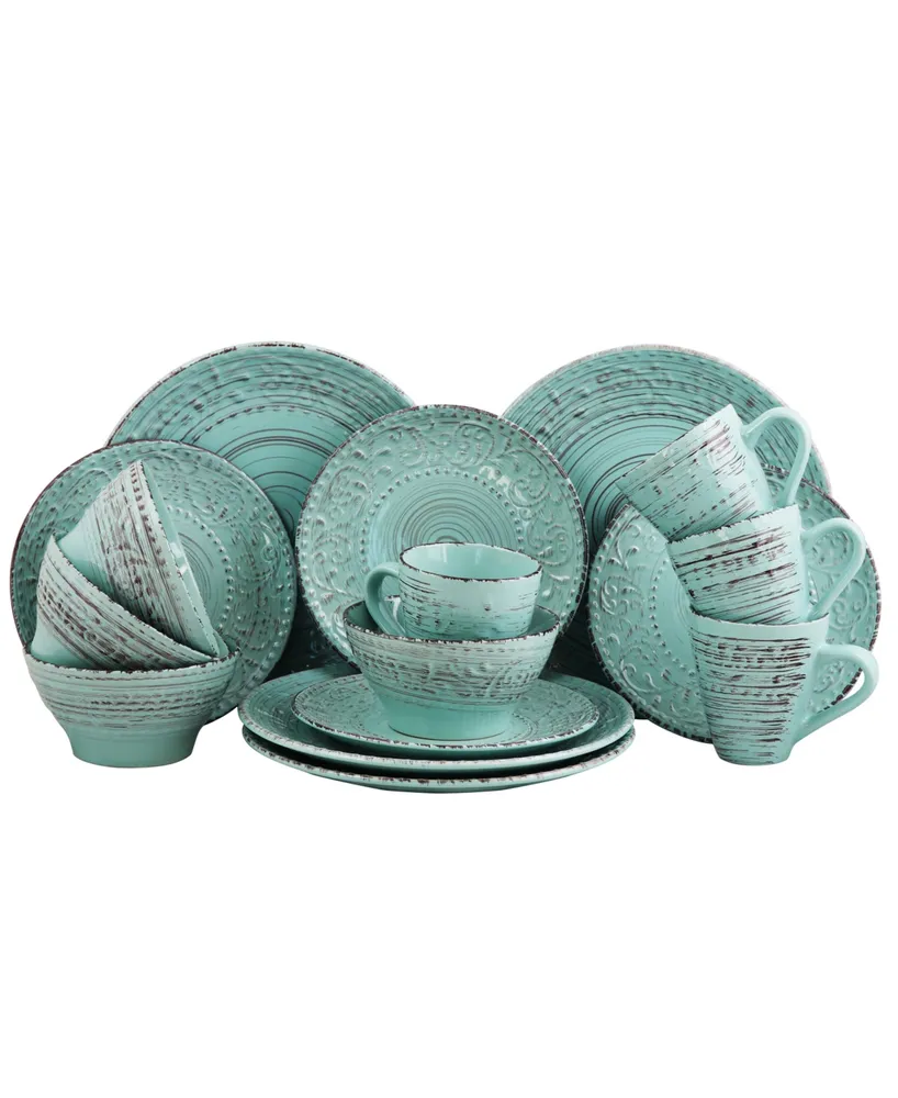 Elama Malibu Waves 16 Piece Dinnerware Set in Turquoise