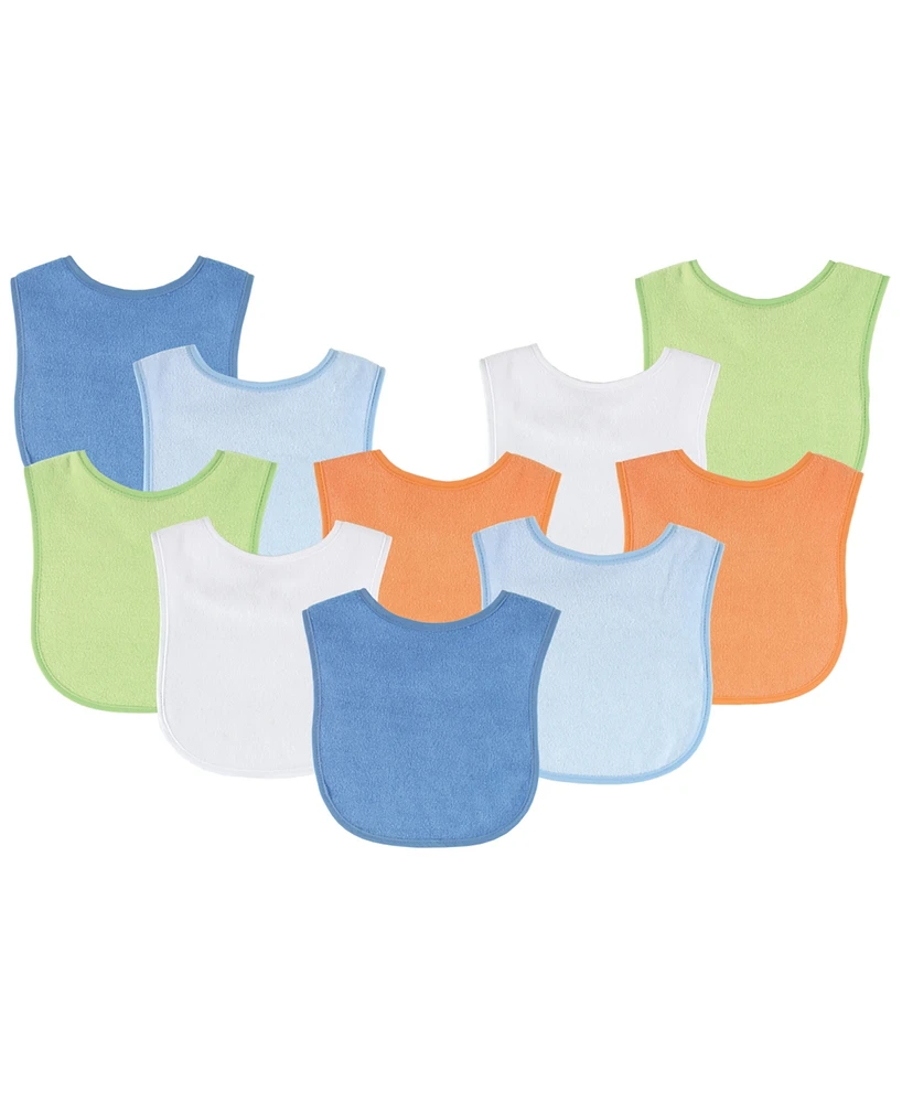 Luvable Friends Feeder Bibs, 10-Pack, Blue and Orange, One Size