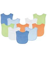 Luvable Friends Feeder Bibs, 10-Pack, Blue and Orange, One Size