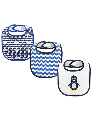 Luvable Friends Baby Boy Cotton Drooler Bibs with Fiber Filling 3pk, Mr Penguin, One Size