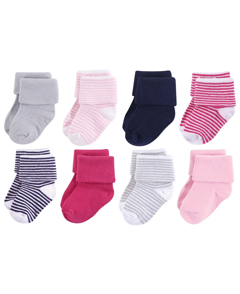 Luvable Friends Baby Girls Fun Essential Socks, Navy Pink