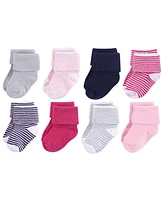 Luvable Friends Baby Girls Fun Essential Socks, Navy Pink