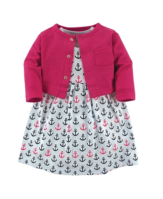 Luvable Friends Baby Girls Dress and Cardigan 2pc Set