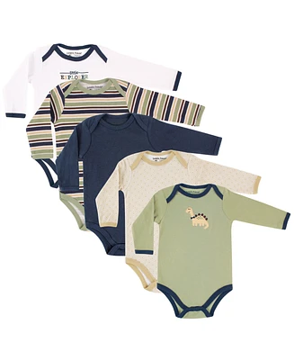 Luvable Friends Baby Boy Cotton Long-Sleeve Bodysuits 5pk, Dinosaur, 18-24 Months