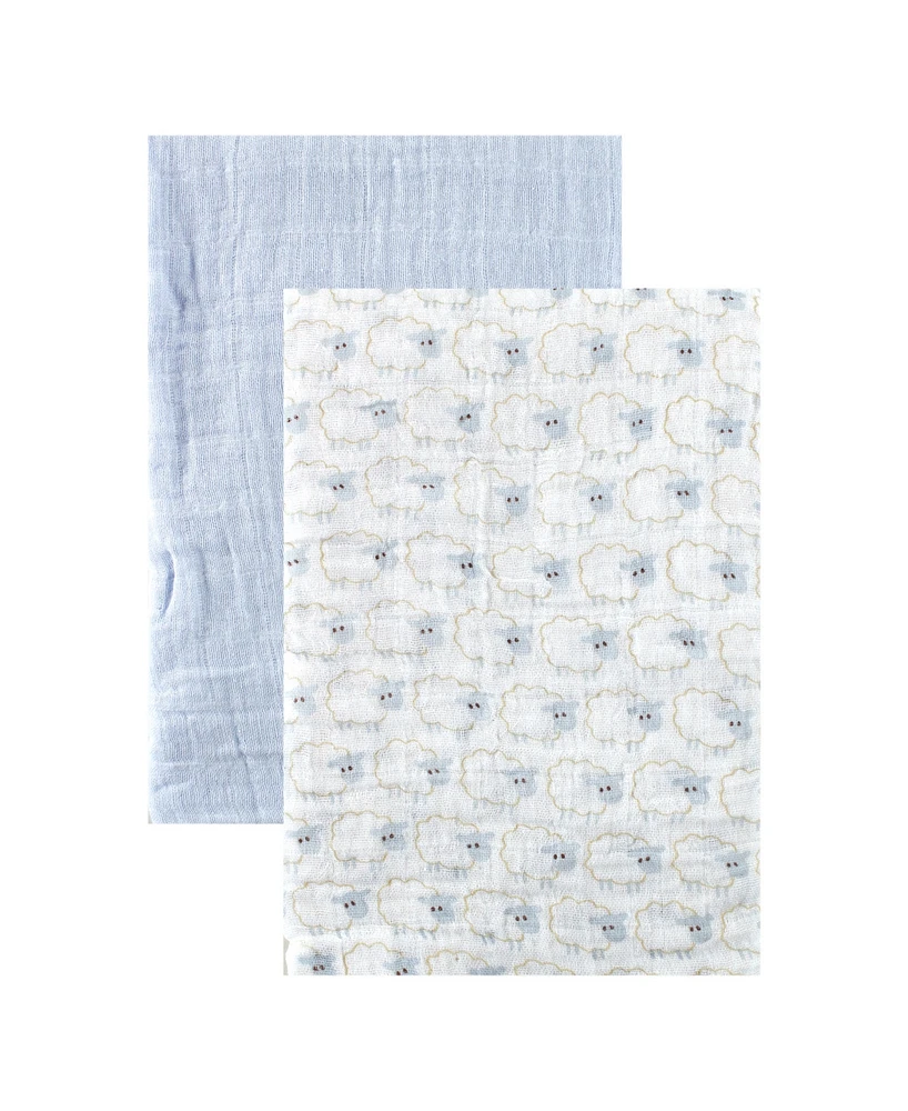 Hudson Baby Muslin Swaddle Blanket, 2-Pack, Blue, One Size