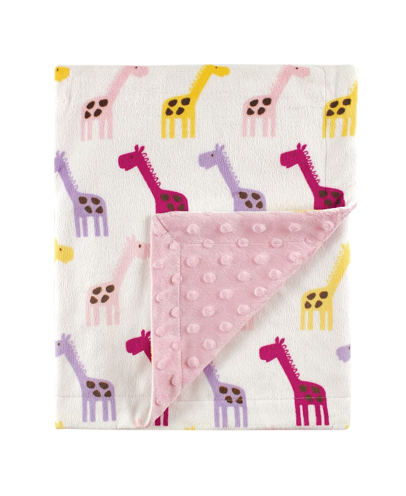 Hudson Baby Minky Blanket with Dotted Mink Backing, Pink Giraffe, One Size