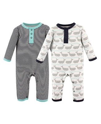 Hudson Baby Boys Cotton Coveralls 2pk, Whale, 12-18 Months