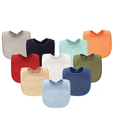 Hudson Baby Drooler Bibs with Waterproof Lining, 10-Pack, Boy Solids, One Size