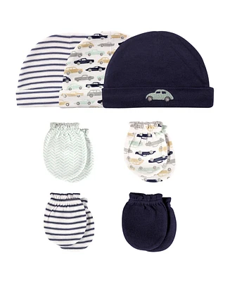 Hudson Baby Girls Cotton Cap and Scratch Mitten 7pc Set, Love, 0-6 Months