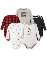 Hudson Baby Infant Boy Cotton Long-Sleeve Bodysuits 5pk, Penguin, 18-24 Months