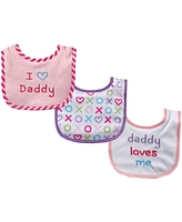 Luvable Friends Baby Girl Cotton Drooler Bibs with Fiber Filling 3pk, Pink Mom, One Size