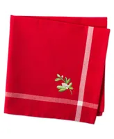 Embroidered Mistletoe Corner with Border Napkin, Set of 6