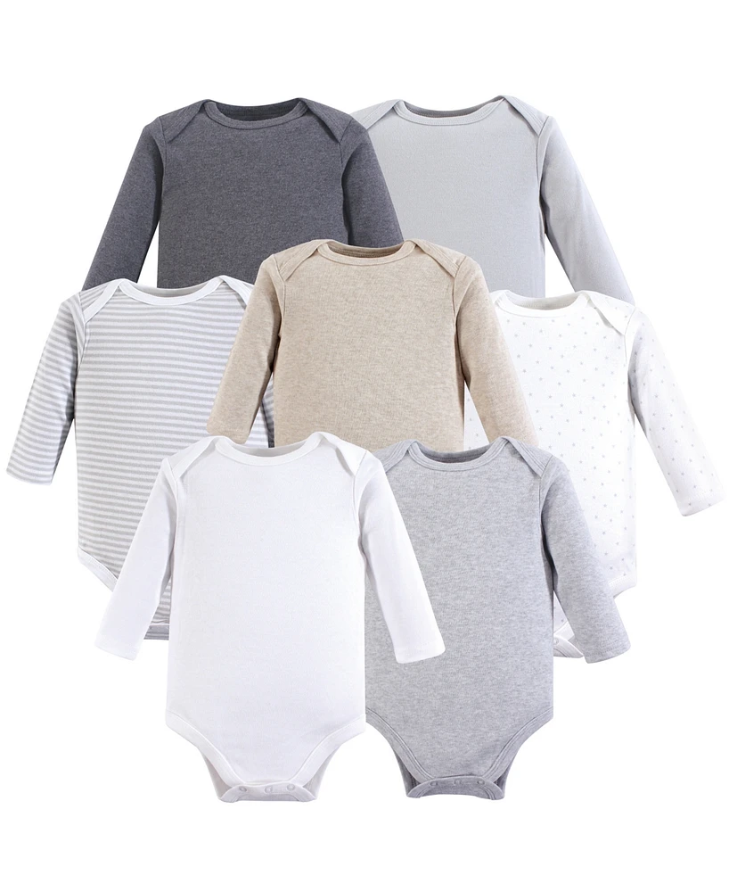 Hudson Baby Boys Unisex Cotton Long-Sleeve Bodysuits, Happy Planets 7-Pack