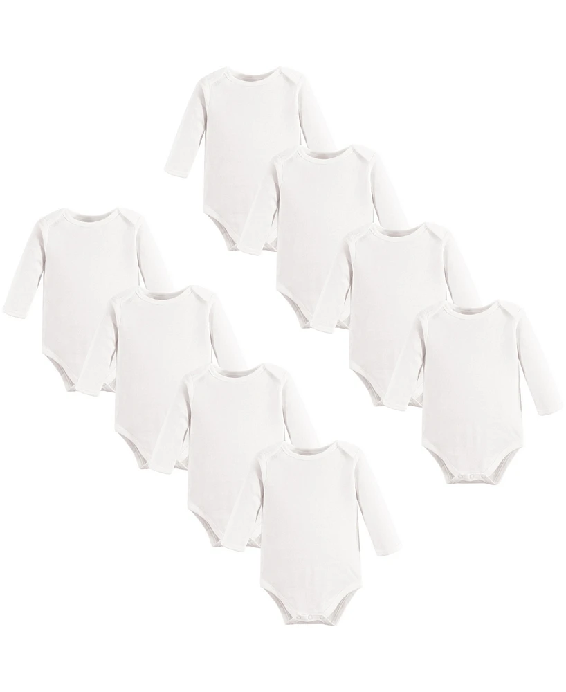 Touched by Nature Organic Cotton Long-Sleeve Bodysuits 8pk, White, 18-24 Months