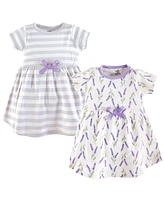 Touched by Nature Baby Girls Organic Cotton Short-Sleeve Dresses 2pk, Lavender, 0-3 Months