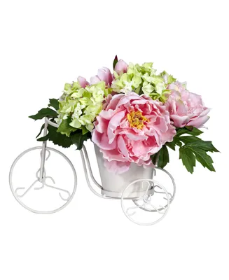 Nearly Natural Peony and Hydrangea Tricycle Silk Flower Arrangement