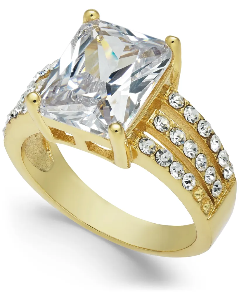 Charter Club Gold Plate Emerald-Cut Crystal Triple-Row Ring, Created for Macy's