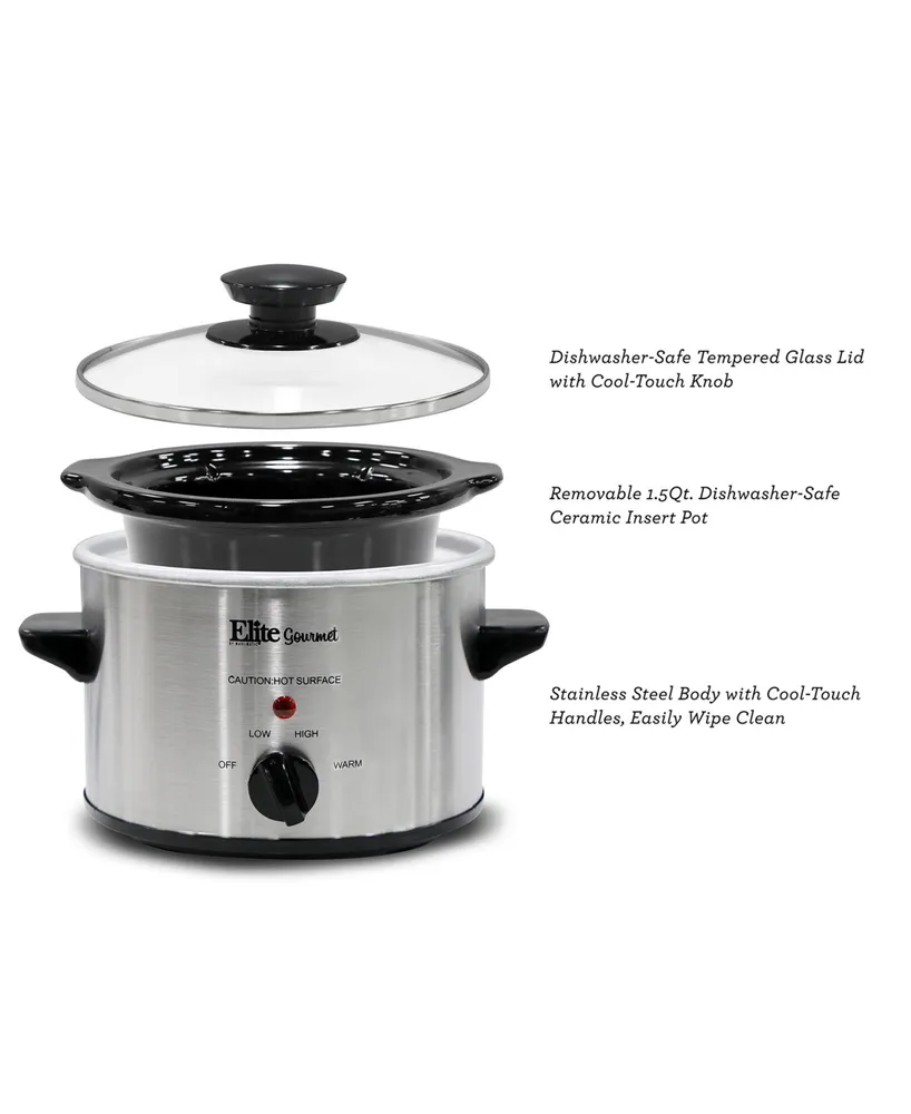 Elite Cuisine 1.5Qt Slow Cooker with Glass Lid, Adjustable Temperature Controls, Keep Warm Function