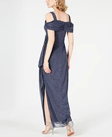 Alex Evenings Petite Cold-Shoulder Draped Metallic Gown