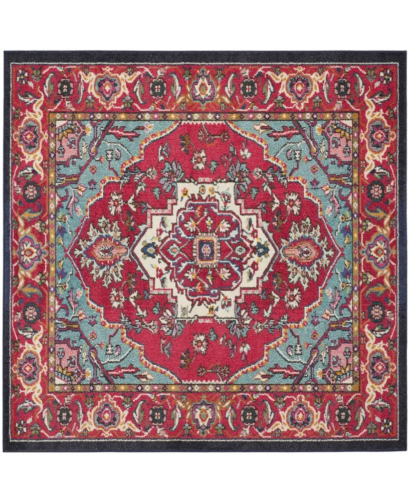 Safavieh Monaco MNC207 Red and Turquoise 6'7" x 6'7" Square Area Rug