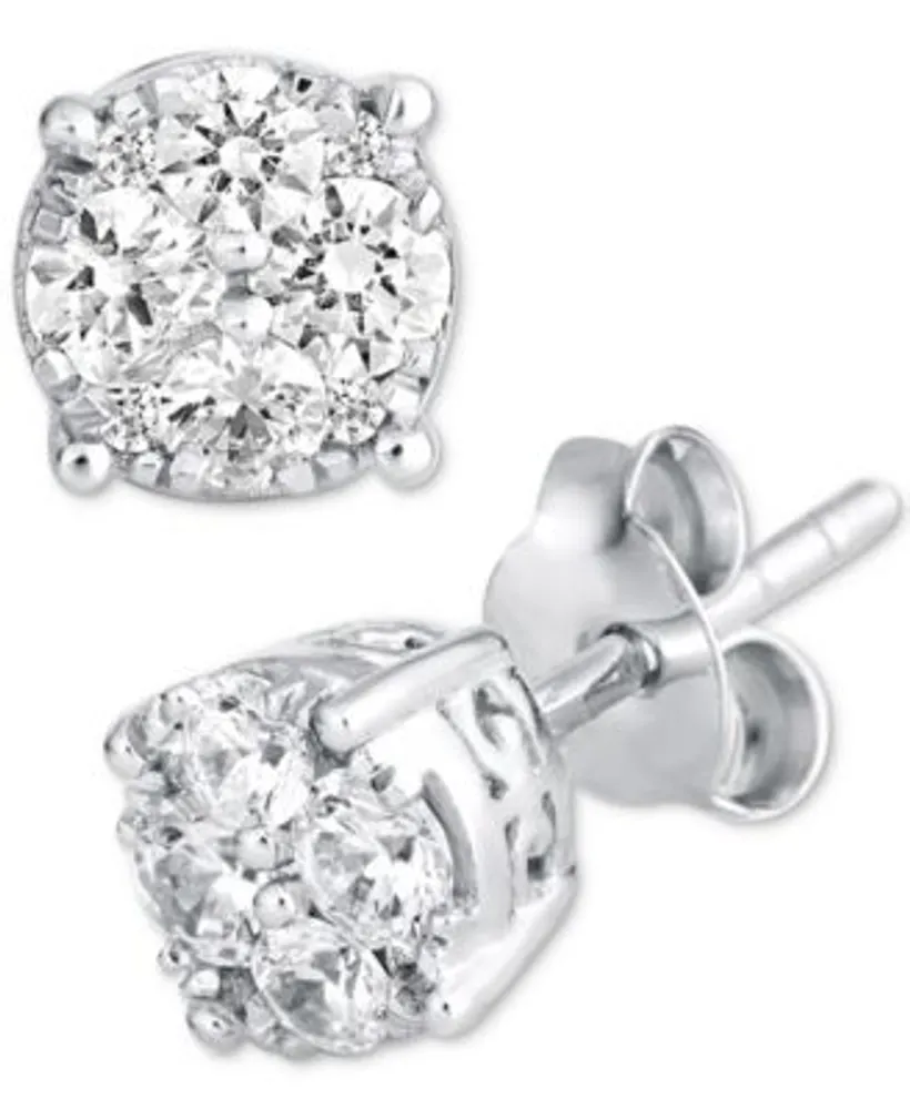 Diamond Cluster Stud Earrings 1 2 To 1 Ct. T.W. In 14k White Gold