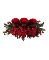 Nearly Natural Poinsettia and Berry Triple Candelabrum